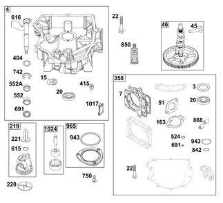 Crankcase Cover/Sump Group Diagram and Parts List for 44N677-0079-G1  Briggs and Stratton Engine